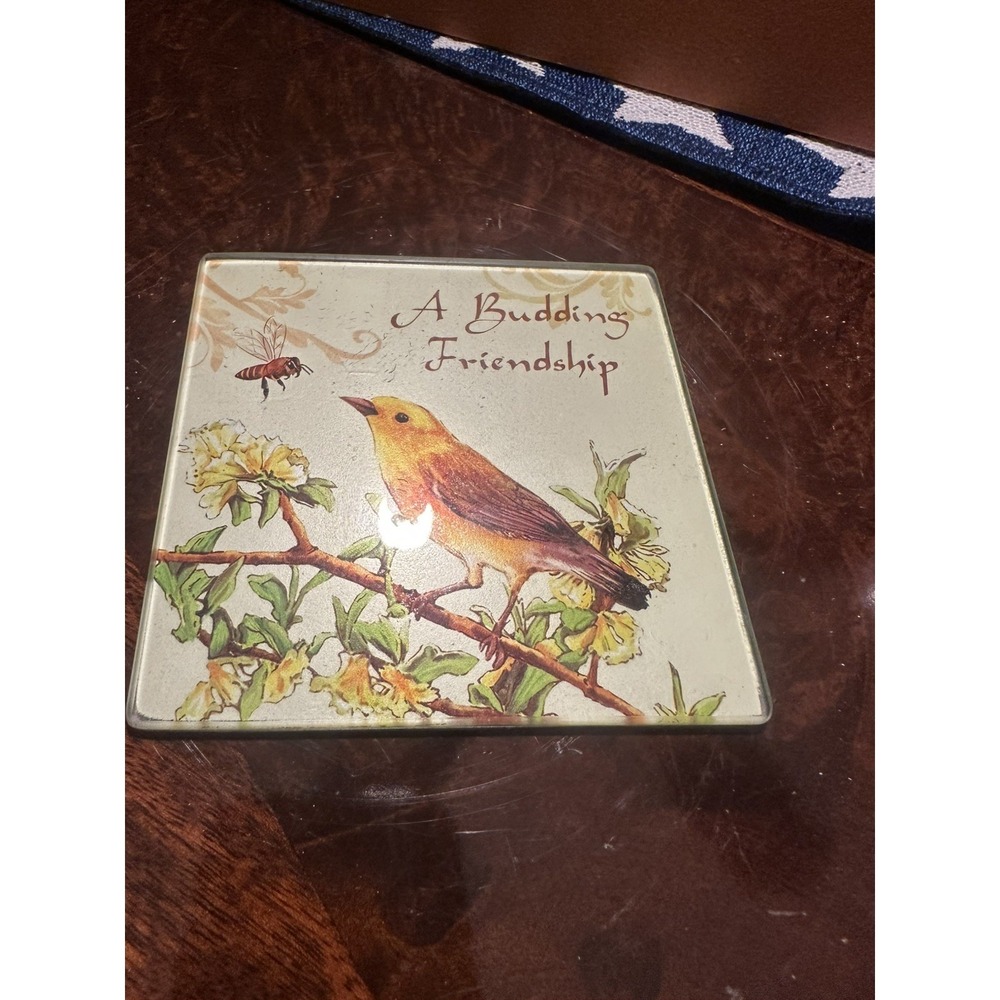 Glass Trivet Cutting Board Bird Floral A Budding Friendship Cottage Decor 8in